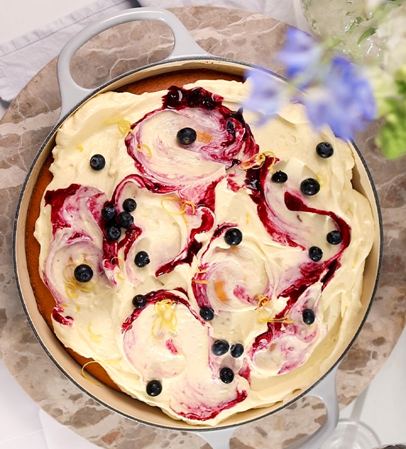 Lemon Olive Oil Cake with Blueberry Ricotta Icing